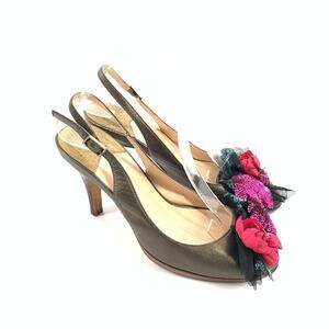 Cole Haan Bow Sequin Peep Toe Slingback High Heels Size 7 Womens Bronze Pink Red